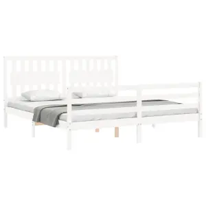 Berkfield Bed Frame with Headboard White Super King Size Solid Wood