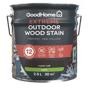 GoodHome Extreme Outdoor Rustic Oak Satin Quick dry Wood stain, 2.5L