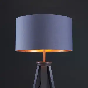 ValueLights Willow Large Grey Wood & Metal Tripod Design Floor Lamp with Grey/Copper Shade - Complete with 6w LED GLS Bulb