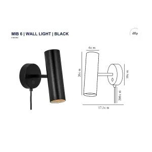 Nordlux DFTP Mib 6 Tiltable Indoor Living Bedroom Metal Wall Light in Black (Diam) 10cm