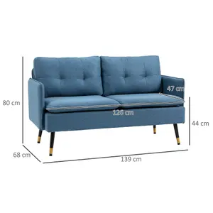 HOMCOM Modern Upholstered Two Seater Sofa for Bedroom Living Room Dark Blue