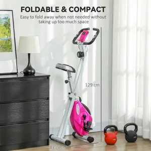 SPORTNOW Folding Exercise Bike with Heart-Rate Sensor for Home Use, Pink/White