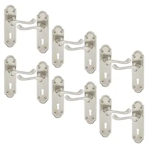 URBNLIVING 174mm Length 12 Pcs Ashworth Metal & Satin Nickel Lever Latch Keyhole Door Handle Set