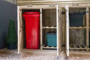 1 Wheelie Bin/8 Recycle Box Store - L80.4 x W308.5 x H120 cm - Timber