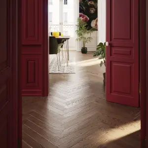 GoodHome Skanor Brown Herringbone Oak Solid wood flooring