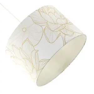 Designer Cream Linen Fabric 12 Inch Lampshade with Large Shiny Gold Foil Flowers