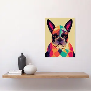 Vibrant Colourful Geometric French Bulldog - Print Unframed / 40.5cm H x 30.5cm W x 0.2cm D