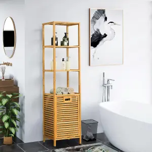 Costway 3-Tier Bamboo Bathroom Tilt-out Laundry Hamper Storage Organise w/Laundry Basket