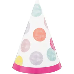 Unique Party Polka Dot 1st Birthday Party Hats (Pack of 8) White/Pink/Blue (One Size)