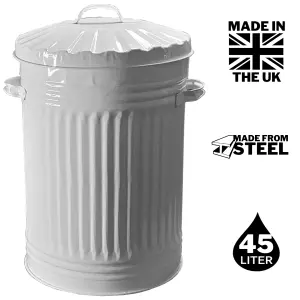 Cream Metal Bin Retro Galvanised Dustbin Vintage Style Steel Bin - 45L