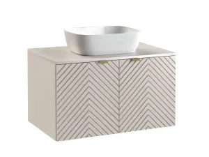 Bathroom Countertop Vanity Sink Unit 800mm Herringbone Ribbed Beige Modern Wall Mounted Cabinet Cara