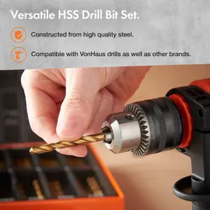 VonHaus HSS Metal Drill Bit Set, Carry Case, 99 Pcs 1.5-10 mm High Speed Steel Bits Titanium Coated, Drilling Wood, Masonry