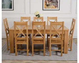 Dakota 182 x 92 cm Chunky Oak Large Dining Table and 8 Chairs Dining Set with Berkeley Chairs