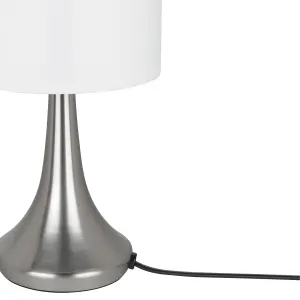 GoodHome Painswick Cylinder Satin White Nickel effect Table lamp