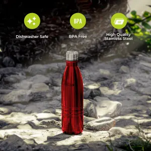 Royalford Stainless Steel Water Bottle 750ML Double Walled Insulated Water Flask, Red