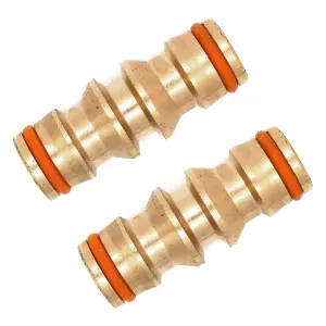 Brass Double Male Hose Connector Coupler Extender for Join Garden Hose Pipe Tube (Pack of 2)