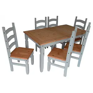 Mercers Furniture Corona Grey Wax Large Extending Dining Table & 6 Chairs Solid Pine with Mexican Styling