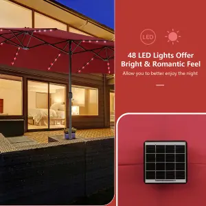 Costway 450 x 265cm Extra-Large Patio Parasol Double-Sided Market Umbrella W/ LED Lights