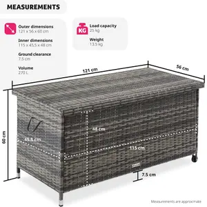 Storage Box Kiruna - rattan garden furniture cushion storage 120 x 55 x 61.5 cm - grey