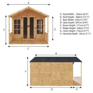 Mercia 12x8 ft with Double door & 4 windows Apex Wooden Summer house