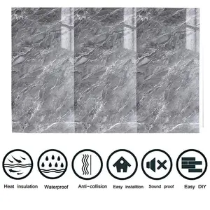 Dark Grey PVC 10 Pack Self-Adhesive Waterproof Easy Peel-and-Stick Installation Marble Tile Stickers 60x30cm