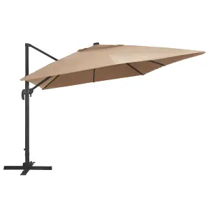 Berkfield Cantilever Umbrella with LED Lights and Aluminium Pole 400x300 cm Taupe