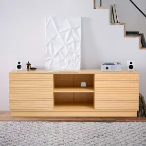 Natural Wood Effect TV Stand TV Unit Cabinet Sideboard Cupboard with 2 Doors and 2 Open Shelves W 160 cm