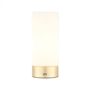 Luminosa Dara 1 Light Table Lamp Brushed Brass, Matt Opal Duplex Glass, E14