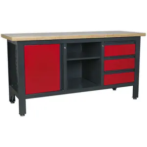 Lockable Workstation- 3 Draw & Cupboard with Pegboard & Adjustable Shelf Storage