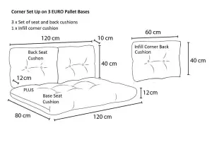 Garden Outdoor Pallet Cushions EURO Corner Sofa 200x240 Grey Tufted Quilted Pads