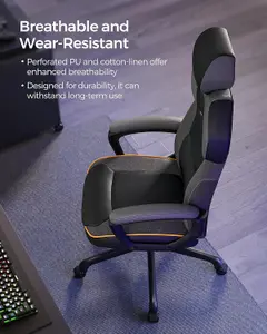 SONGMICS Office Chair, Gaming Chair, Height Adjustable, PU and Cotton-Linen Surface, Tilt Function, Classic Black