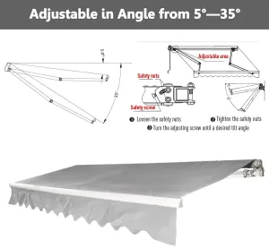 2M x 1.5M Retractable Awning, Manual Awnings for Patio Sun Shade Shelter, Grey