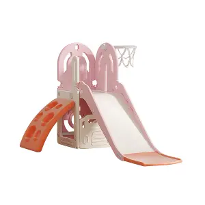 4-in-1 Toddler Kid Play Set Pink Climber and Slide Set with Basketball Hoop W 790 x D 1610 x H 1020 mm