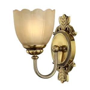 Wall Light Scalloped Marble Etched Amber Shade Burnished Brass LED G9 3.5W