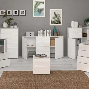 Sienna Wide Chest of 4 Drawers and 2 Doors in White/White High Gloss