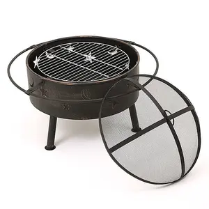 Astral 2-in-1 Fire Pit with BBQ with Spark Guard & Poker