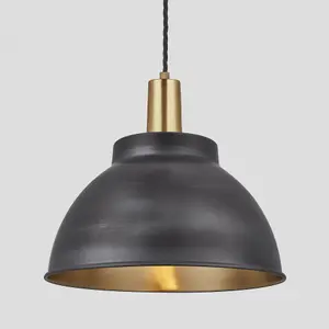 Industville Sleek Dome Pendant, 13 Inch, Pewter & Brass, Brass Holder