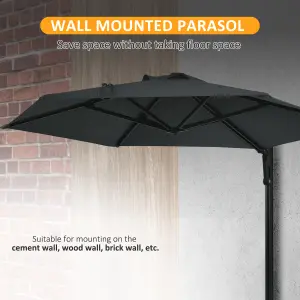 Outsunny Wall-Mounted Parasol Patio Umbrella with Hand to Push System Dark Grey