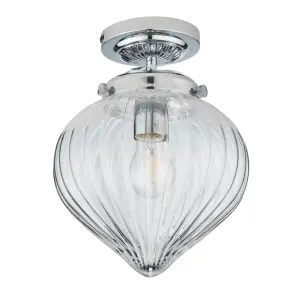 Anson Lighting Oregon Bathroom Flush light finished in Chrome plate and clear ribbed glass