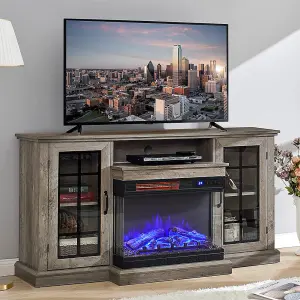 Electric Fire Suite,3 Sided Fireplace Heater with Fire Surround Set,Fireplace TV Stand Cabinet with Storage Shelf