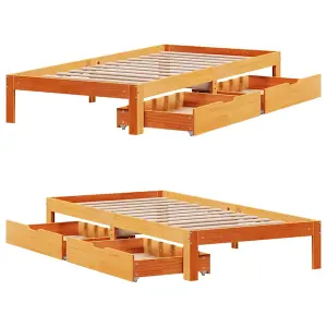 Berkfield Bed Frame with Drawers without Mattress Wax Brown 90x200 cm