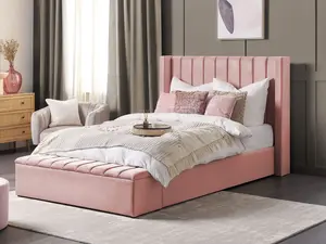 Velvet EU Double Size Bed with Storage Bench Pink NOYERS