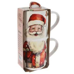 URBN-CHEF 265ml 8 Pcs Tea Coffee Santa Mugs Gift Set Stackable Cups with Christmas Design