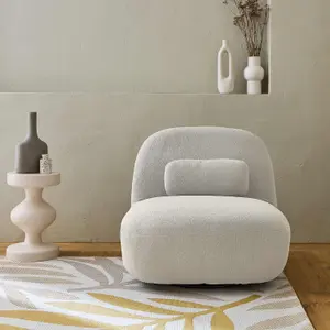 sweeek. Textured terry swivel armchair Spino Cream 85x85x75 cm