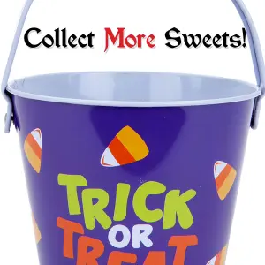 Halloween Sweets Bucket Tin Trick or Treat Candy Bucket, Trick or Treat Design