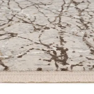 Beige Tonal Super Soft Distressed Abstract Fringed Area Rug 120x170cm