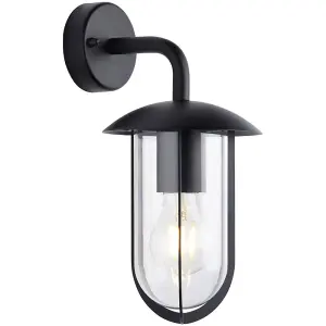 Textured Black Outdoor Wall Light - Clear Shade - Classic Exterior Light Fitting