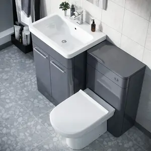 Nes Home 1100mm Freestanding Basin Vanity Unit, WC Unit & BTW Toilet Steel Grey