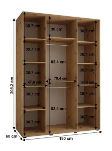 Contemporary Sapporo Sliding Door Wardrobe 180cm - Oak Artisan (H)2050mm x (W)1800mm x (D)600mm