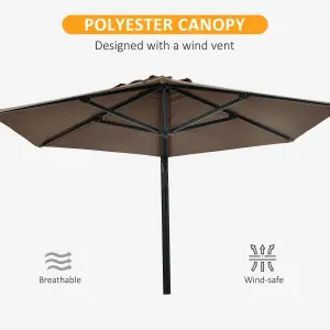 Outsunny Wall-Mounted Parasol Patio Umbrella with Hand to Push System Khaki